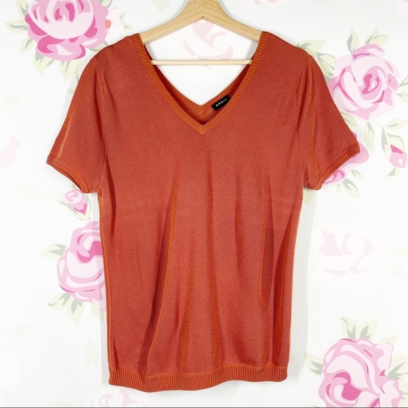 Akris Tops - Akris Blouse 12 Salmon Orange Silk Blend Short Sleeves V Neck